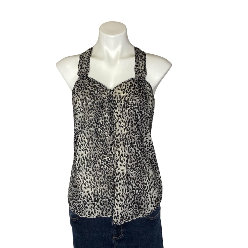 3/$20 KERSH Animal Print Tank Top Leopard Sweetheart Neck Black Gray Small